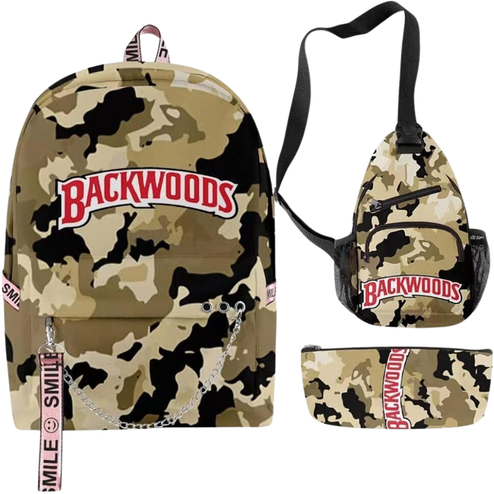 Backwoods Backpack – 3 Piece Set – Smell/Waterproof – Green Camo