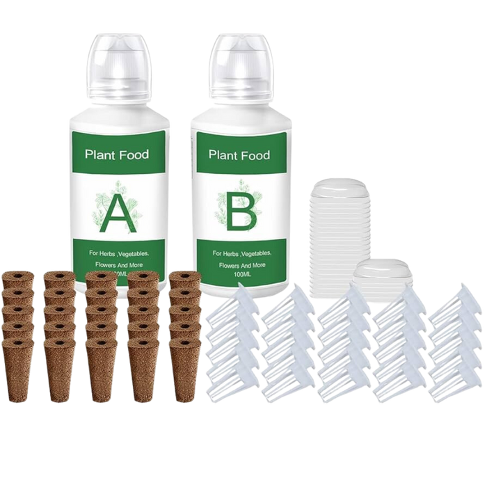 Sedz Hydroponic Grow System Replacement Kit - (15) Pods, (15) Caps, (15) Pod Holders, (1) Bottle Nutrient A, (1) Bottle Nutrient B